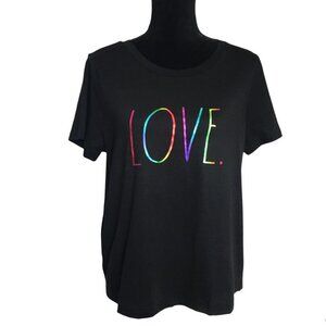 Rae Dunn LOVE Rainbow Short Sleeve T-Shirt in Black - Sz M - New